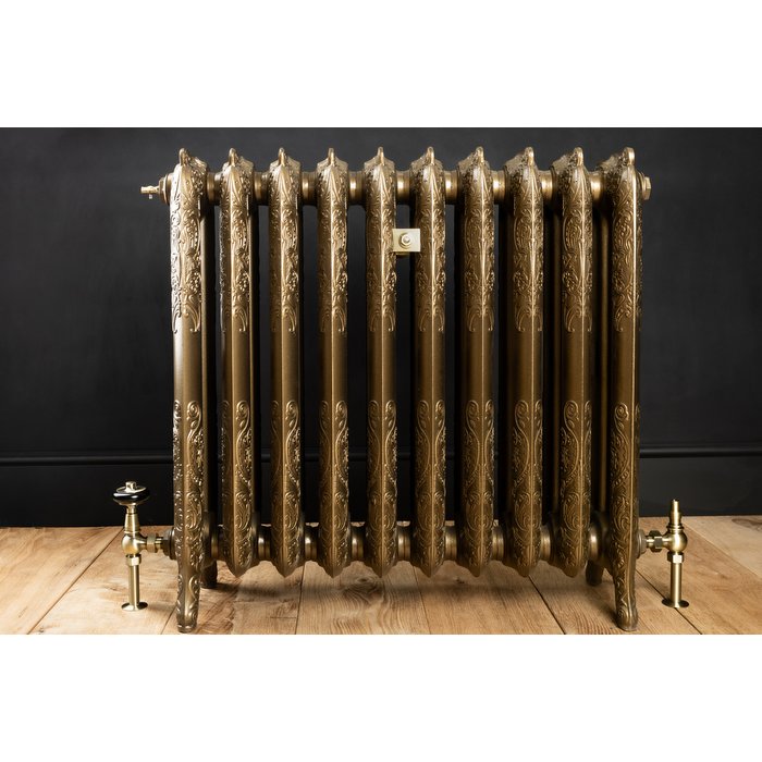 Balmoral 3 Column 768mm Cast Iron Radiator 10 Sections AB w/ Antique Brass Accessories (CDC-BAL-10-ABAB-BUND)