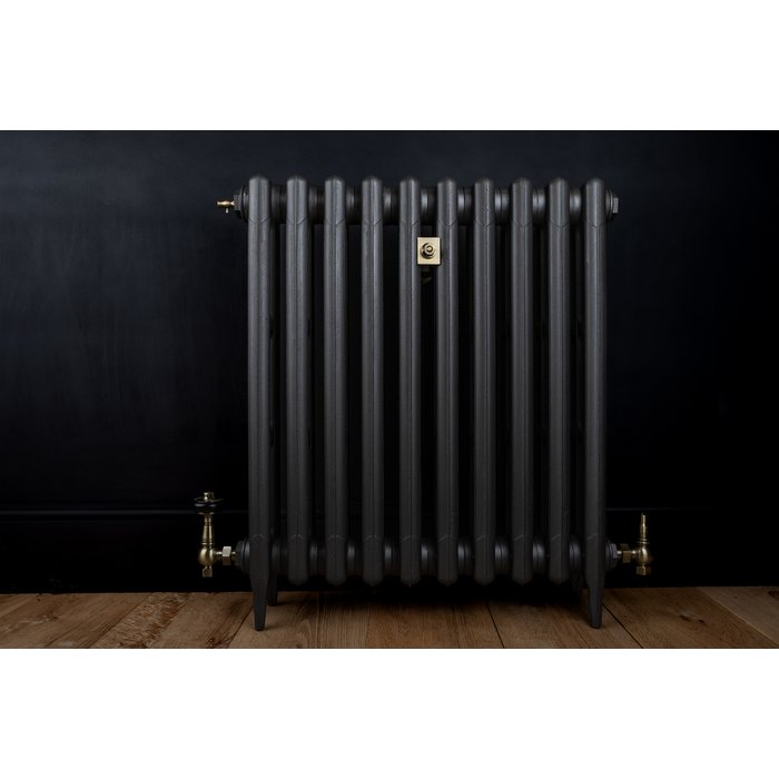 Traditional Victorian 3 Column 745mm Cast Iron Radiator 10 Sections MB w/ Antique Brass Accessories (CDC-745-10-MBAB-BUND)