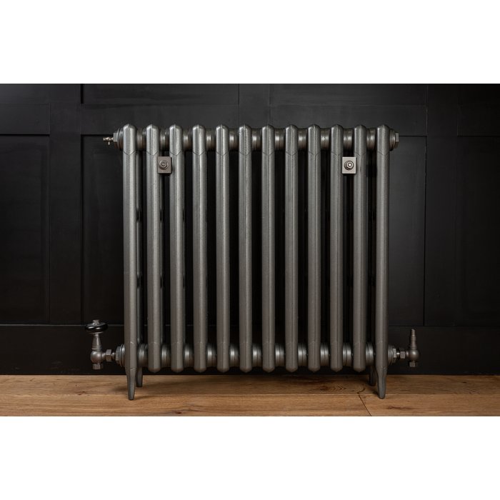 Traditional Victorian 3 Column 745mm Cast Iron Radiator 12 Sections GM w/ Gun Metal Accessories (CDC-745-12-GMGM-BUND)