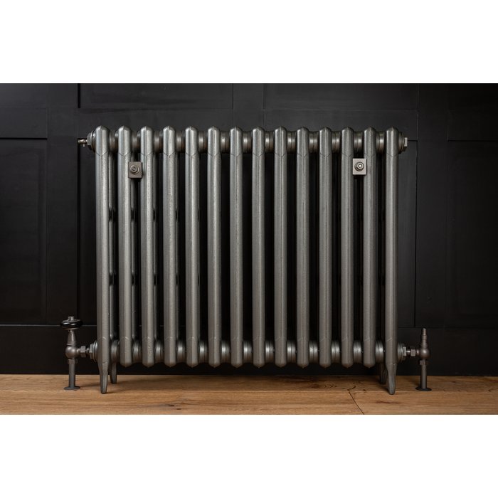 Traditional Victorian 3 Column 745mm Cast Iron Radiator 14 Sections GM w/ Gun Metal Accessories (CDC-745-14-GMGM-BUND)