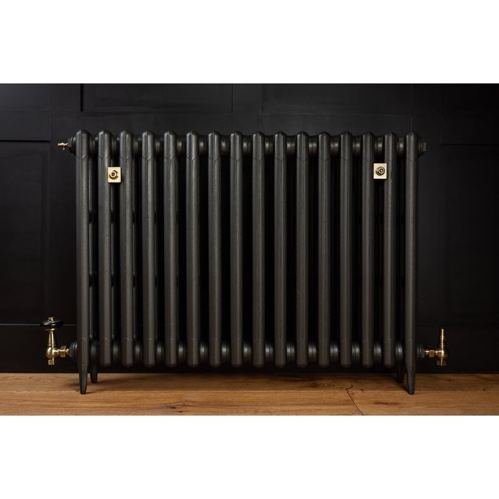 Traditional Victorian 3 Column 745mm Cast Iron Radiator 16 Sections MB w/ Antique Brass Accessories (CDC-745-16-MBAB-BUND)