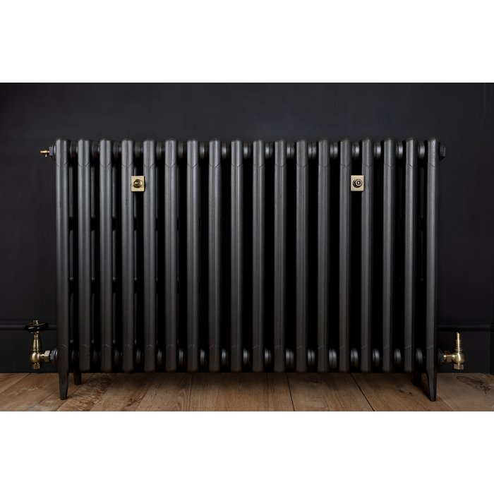 Traditional Victorian 3 Column 745mm Cast Iron Radiator 18 Sections MB w/ Antique Brass Accessories (CDC-745-18-MBAB-BUND)