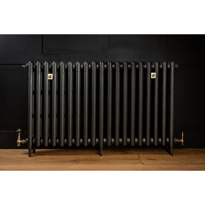 Traditional Victorian 3 Column 745mm Cast Iron Radiator 19 Sections MB w/ Antique Brass Accessories (CDC-745-19-MBAB-BUND)