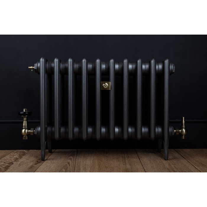 Traditional Victorian 4 Column 460mm Cast Iron Radiator 10 Sections MB w/ Antique Brass Accessories (CDC-460-10-MBAB-BUND)