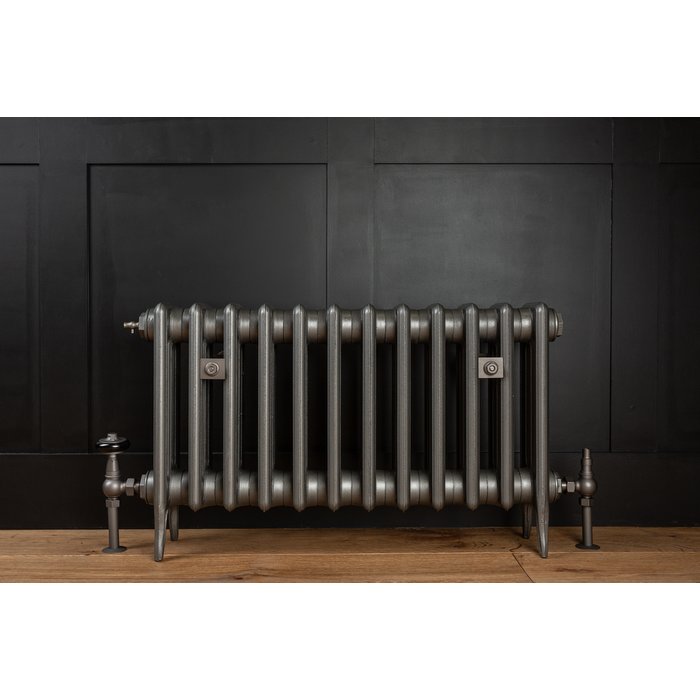 Traditional Victorian 4 Column 460mm Cast Iron Radiator 12 Sections GM w/ Gun Metal Accessories (CDC-460-12-GMGM-BUND)