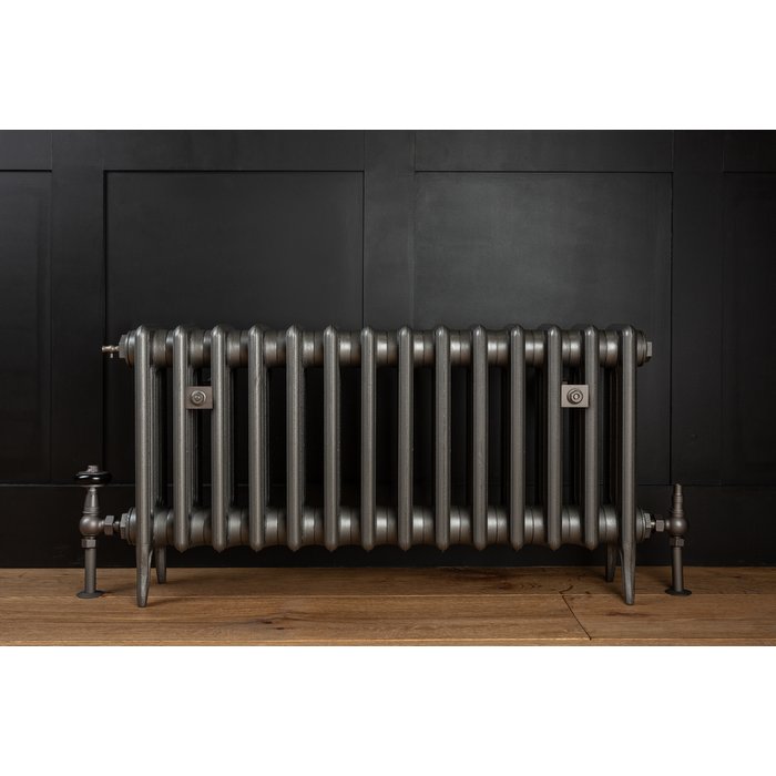 Traditional Victorian 4 Column 460mm Cast Iron Radiator 14 Sections GM w/ Gun Metal Accessories (CDC-460-14-GMGM-BUND)