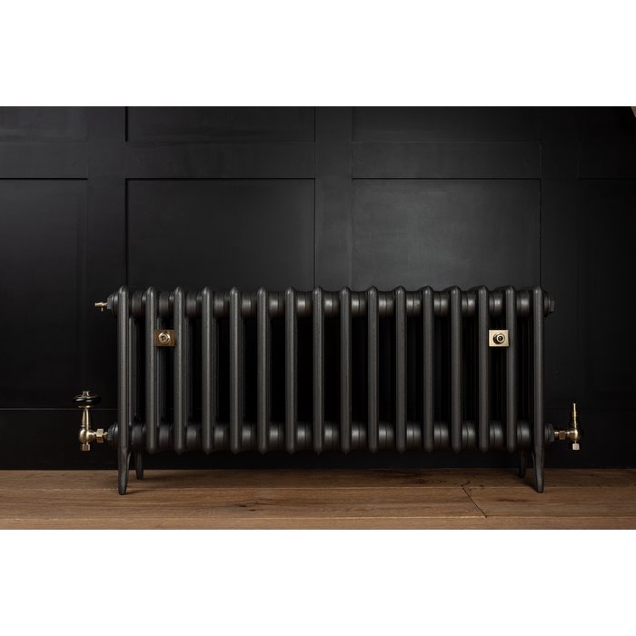 Traditional Victorian 4 Column 460mm Cast Iron Radiator 16 Sections MB w/ Antique Brass Accessories (CDC-460-16-MBAB-BUND)