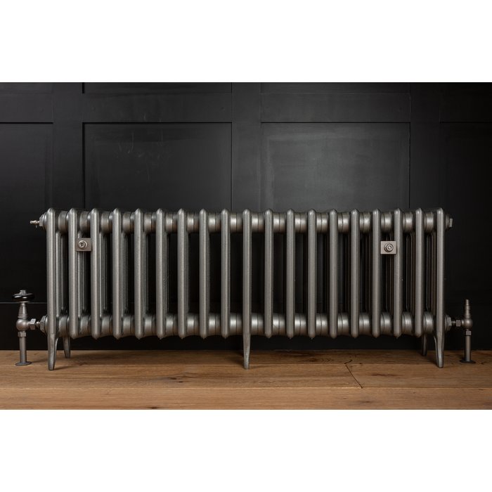 Traditional Victorian 4 Column 460mm Cast Iron Radiator 19 Sections GM w/ Gun Metal Accessories (CDC-460-19-GMGM-BUND)