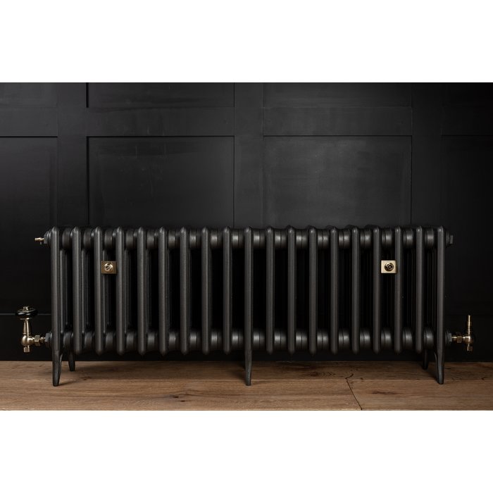 Traditional Victorian 4 Column 460mm Cast Iron Radiator 19 Sections MB w/ Antique Brass Accessories (CDC-460-19-MBAB-BUND)