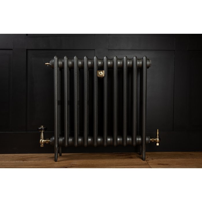 Traditional Victorian 4 Column 660mm Cast Iron Radiator 10 Sections MB w/ Antique Brass Accessories (CDC-660-10-MBAB-BUND)