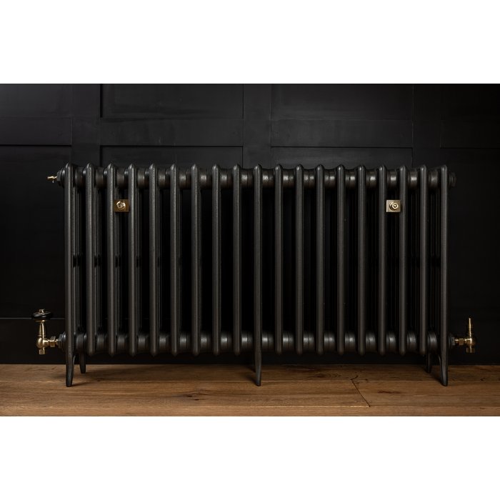 Traditional Victorian 4 Column 660mm Cast Iron Radiator 19 Sections MB w/ Antique Brass Accessories (CDC-660-19-MBAB-BUND)