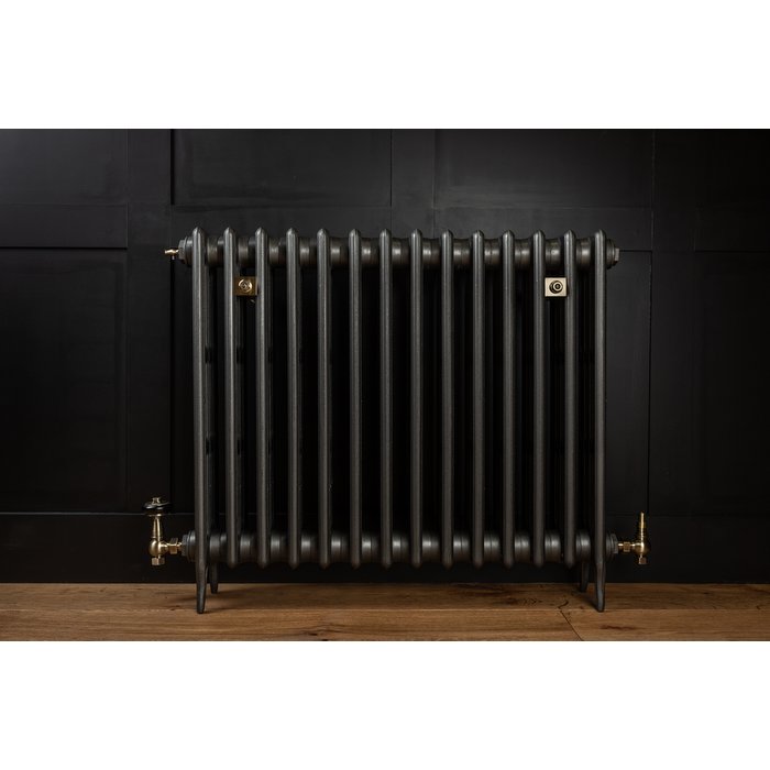 Traditional Victorian 4 Column 760mm Cast Iron Radiator 14 Sections MB w/ Antique Brass Accessories (CDC-760-14-MBAB-BUND)