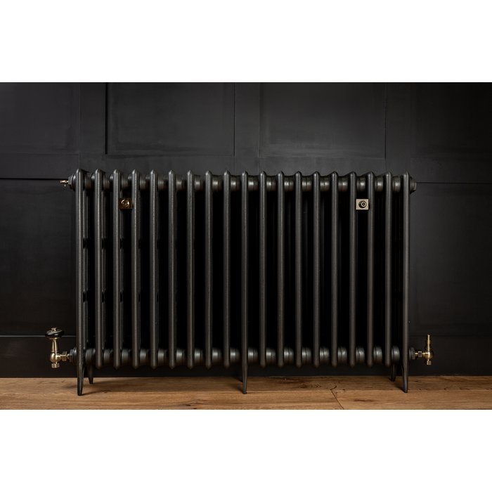 Traditional Victorian 4 Column 760mm Cast Iron Radiator 19 Sections MB w/ Antique Brass Accessories (CDC-760-19-MBAB-BUND)